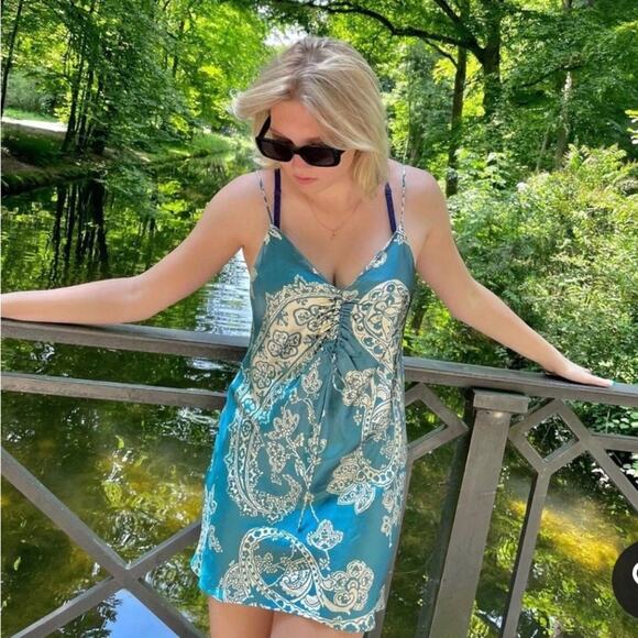 Zara Blue and Cream  Women's Slip Mini Dress Size XLarge NWOT - Picture 4 of 5